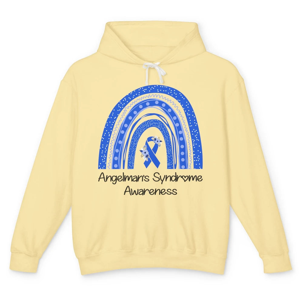 We Wear Blue Angelman's Syndrome Floral Blue Ribbon Rainbow Unisex Lightweight Hoodie