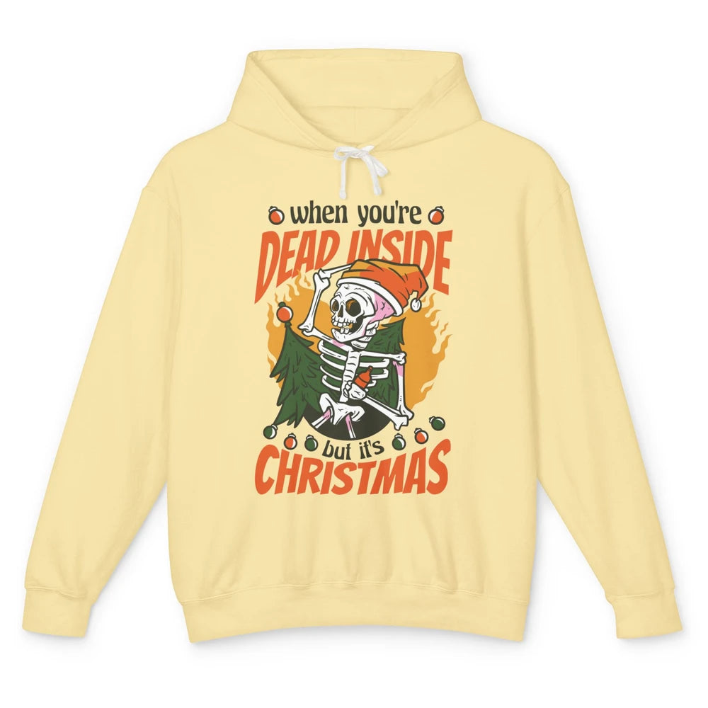 Dead Inside But Its Christmas Funny Skeleton Xmas Sarcastic Skull Unisex Lightweight Hoodie