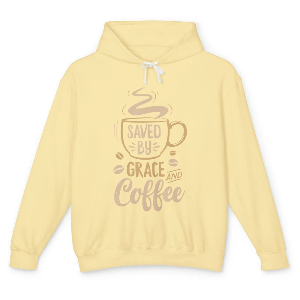 Saved By Grace And Coffee Christian Women Jesus Christ God Unisex Lightweight Hoodie