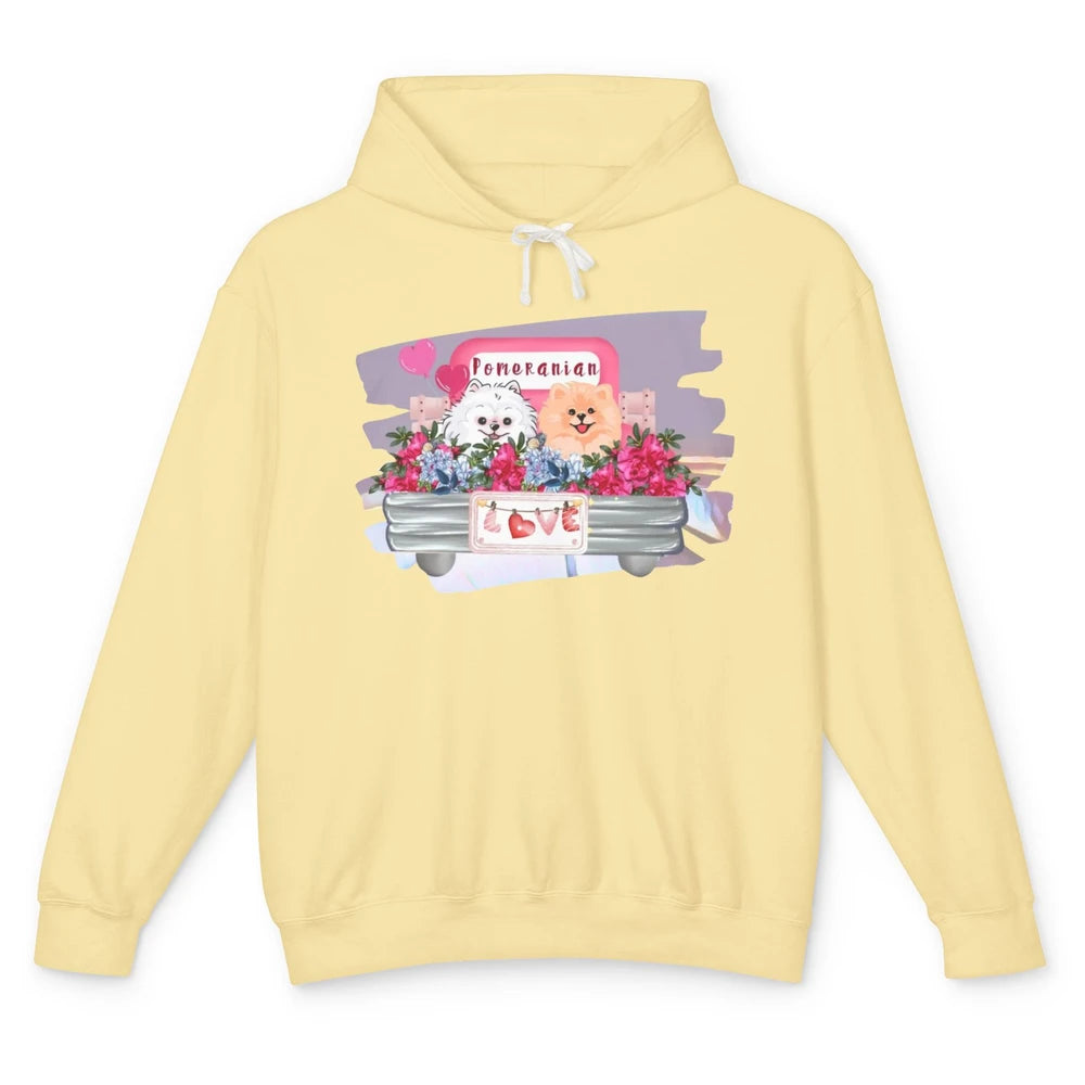 Floral Pomeranian Truck Love Cute Pomeranian Mothers Day Unisex Lightweight Hoodie