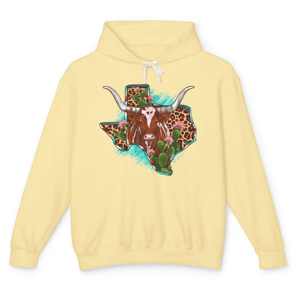 Leopard Cow Texas Map Longhorn Desert Cactus Western Country Unisex Lightweight Hoodie