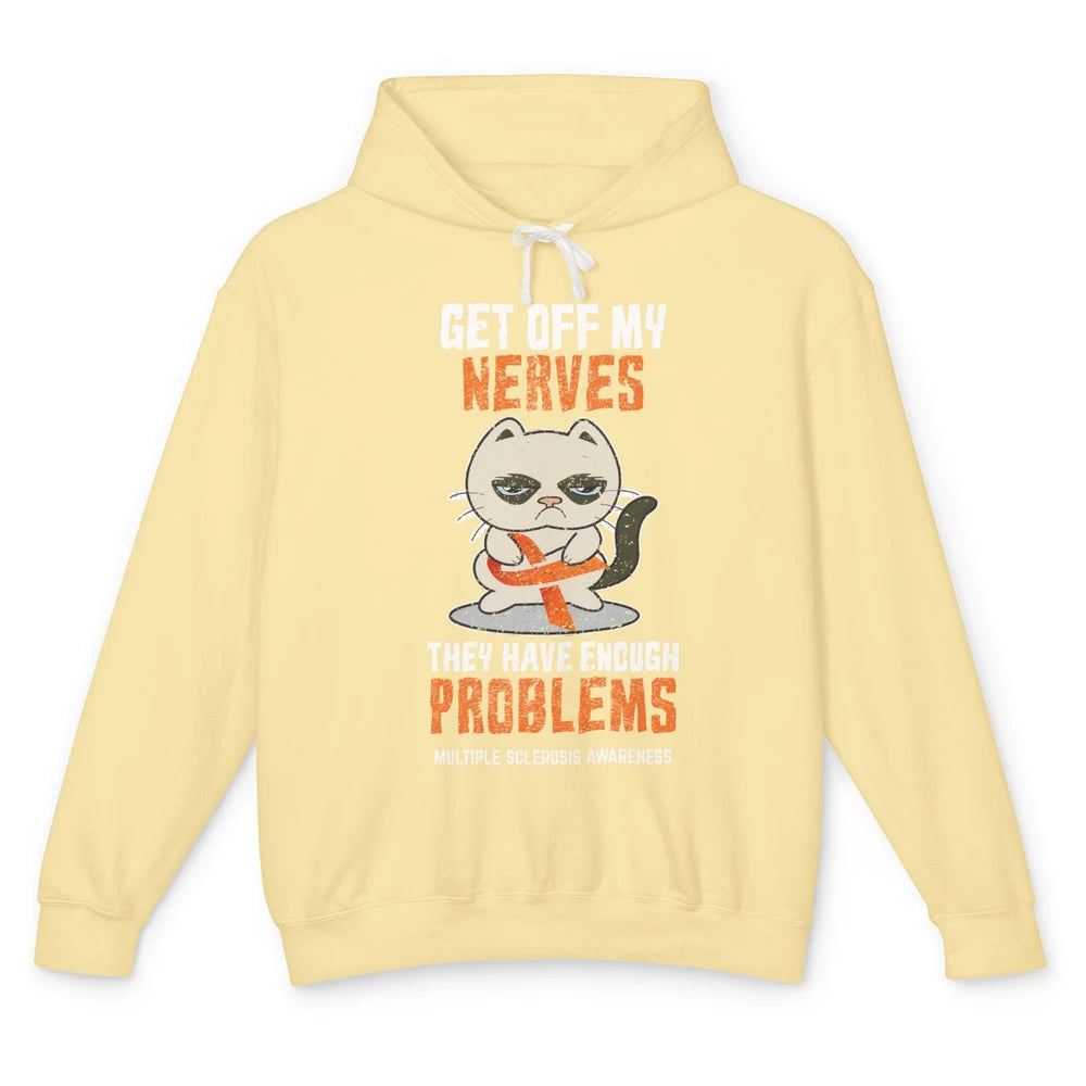 Multiple Sclerosis Awareness Ms Cancer Cat Orange Ribbon Unisex Lightweight Hoodie