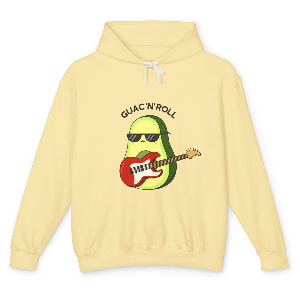 Guac N Roll Cute Rocker Rock Avocado Pun Electric Guitar Unisex Lightweight Hoodie