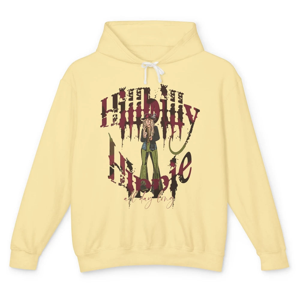 Retro Cowgirl Hillbilly Hippie All Day Long Western Country Unisex Lightweight Hoodie