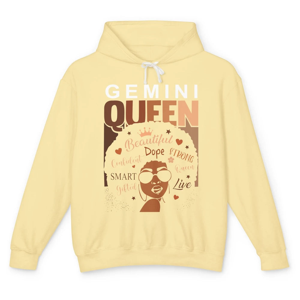 Afro Girl Melanin Gemini Queen Born in June Black Queen Gift Unisex Lightweight Hoodie