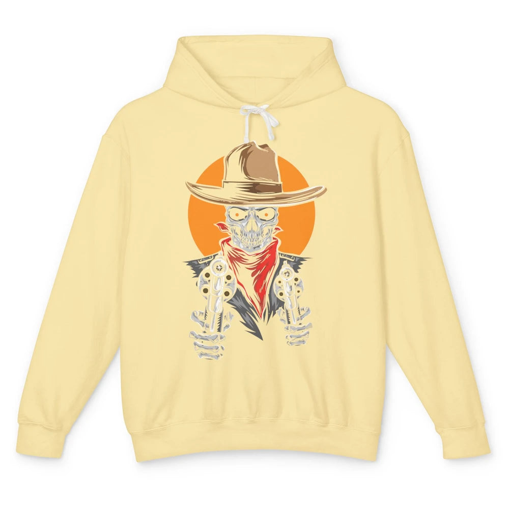 Retro West Wild Cowboy Skull Western Country Rodeo Skeleton Unisex Lightweight Hoodie