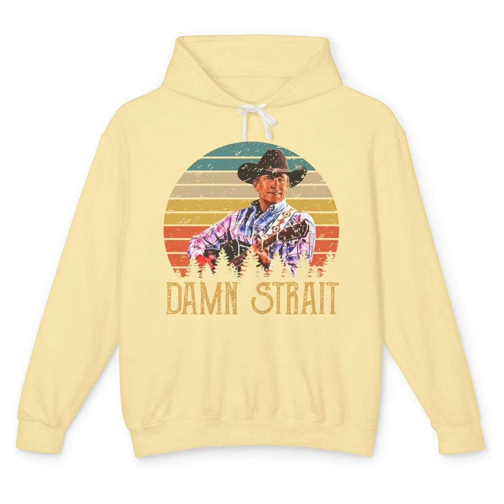 Vintage Cowboy Guitar Country Music Damn Strait Western Unisex Lightweight Hoodie