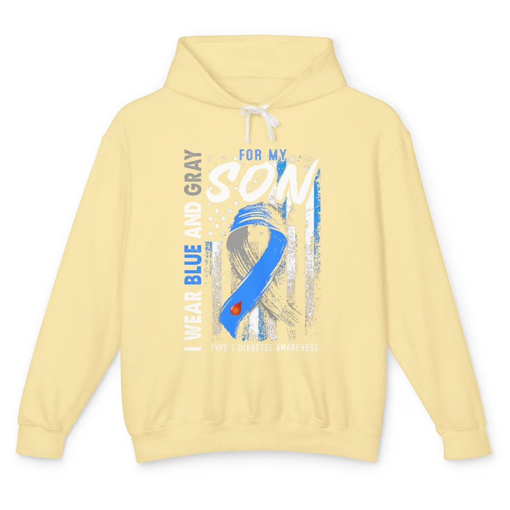 T1D Son Blue Gray Flag Diabetes Type One Awareness Warrior Unisex Lightweight Hoodie