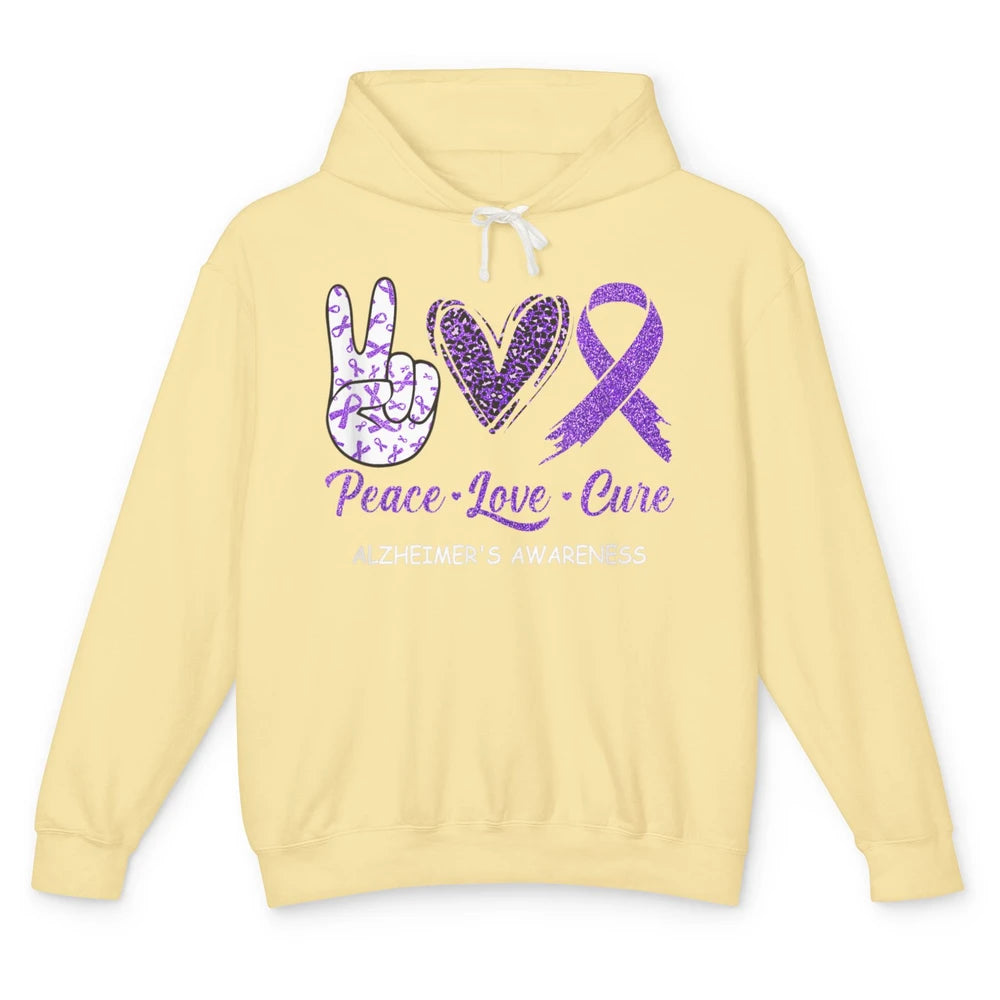 Peace Love Cure Purple Ribbon Alzheimer Disease Awareness Unisex Lightweight Hoodie