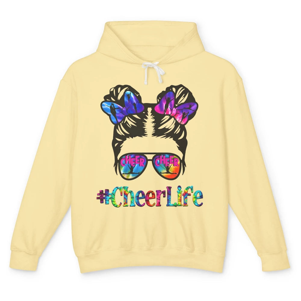 Cheerleading Kid Messy Bun Cheer Life Tie Dye Cheerleader Unisex Lightweight Hoodie