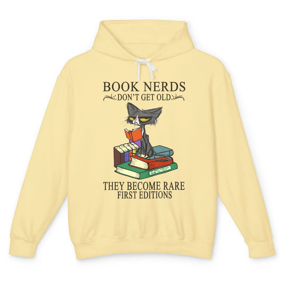 Cat Book Nerds Don't Get Old They Become Rare Reading Lovers Unisex Lightweight Hoodie