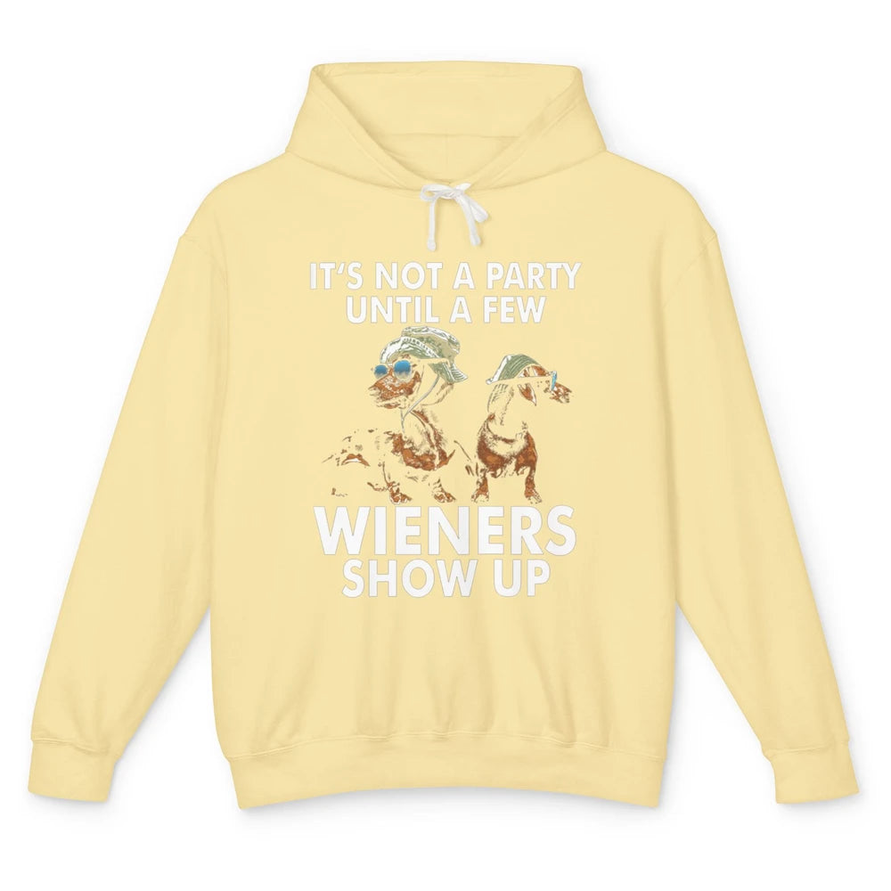 Funny Not Party Until Wieners Show Up Dachshund Dog Mom Pet Unisex Lightweight Hoodie