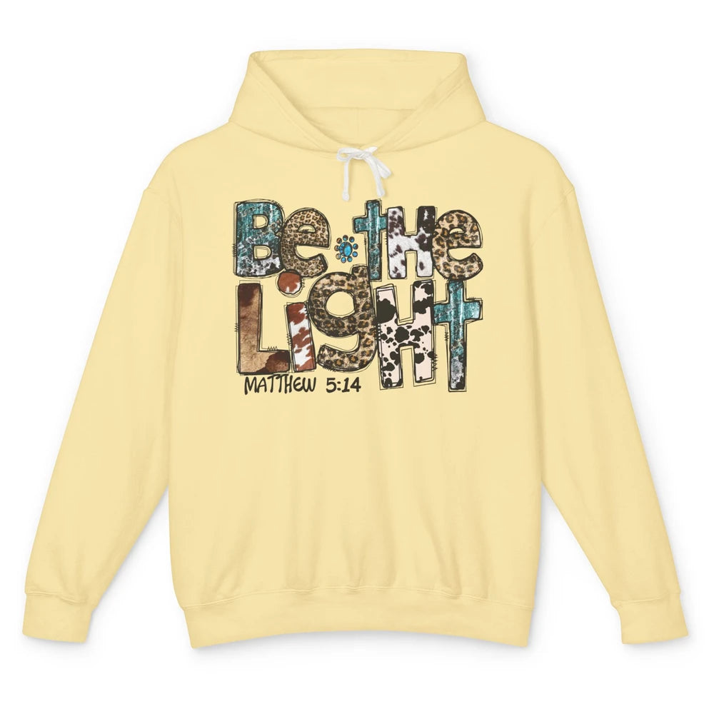 Leopard Be The Light Turquoise Western Country Christian Unisex Lightweight Hoodie