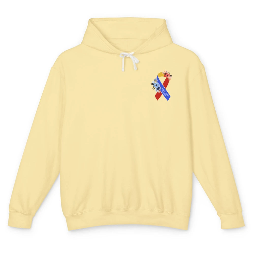 Thoracic Outlet Syndrome Awareness Floral Blue Red Ribbon Unisex Lightweight Hoodie