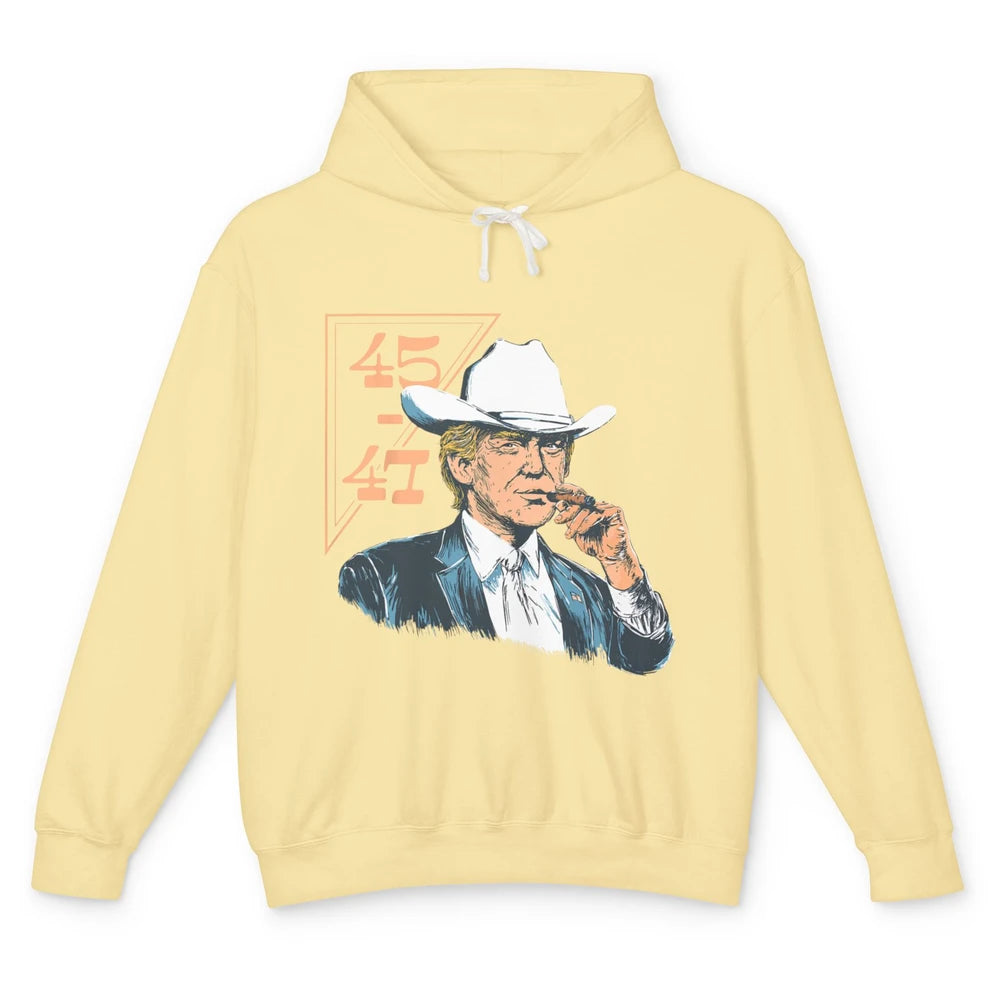 Donald Trump 2024 45 47 Vintage Cowboy Rodeo Western Country Trump Political Unisex Lightweight Hoodie