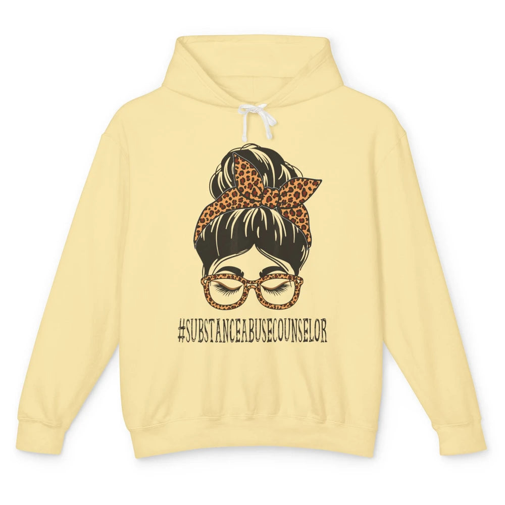 Substance Abuse Counselor Mom Leopard Messy Bun Hair Woman Unisex Lightweight Hoodie