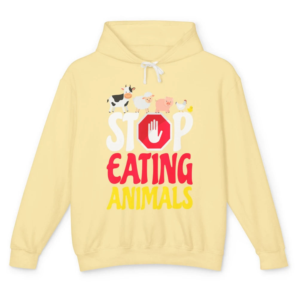 Stop Eating Animal Vegetable Minimal Vegan Healthy Lifestyle Unisex Lightweight Hoodie