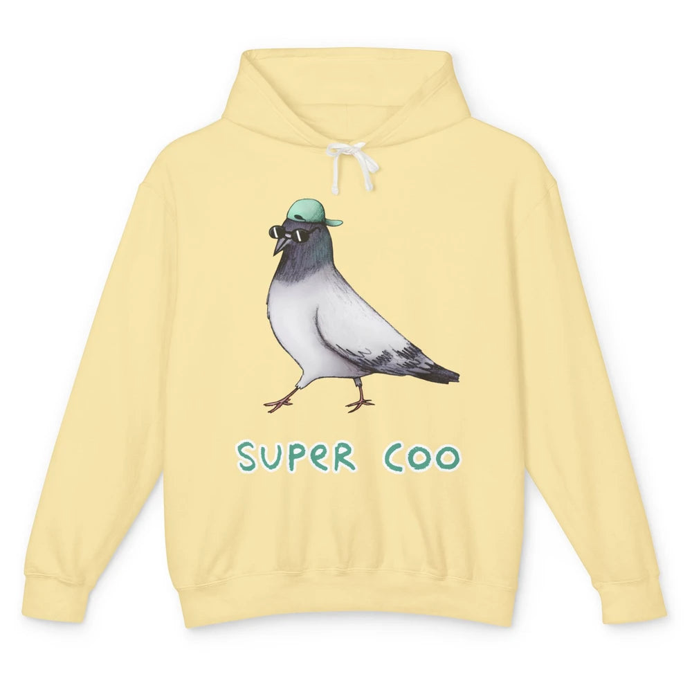 Funny Pigeon With Glasses Cap Super Coo Sarcastic Pigeon Unisex Lightweight Hoodie