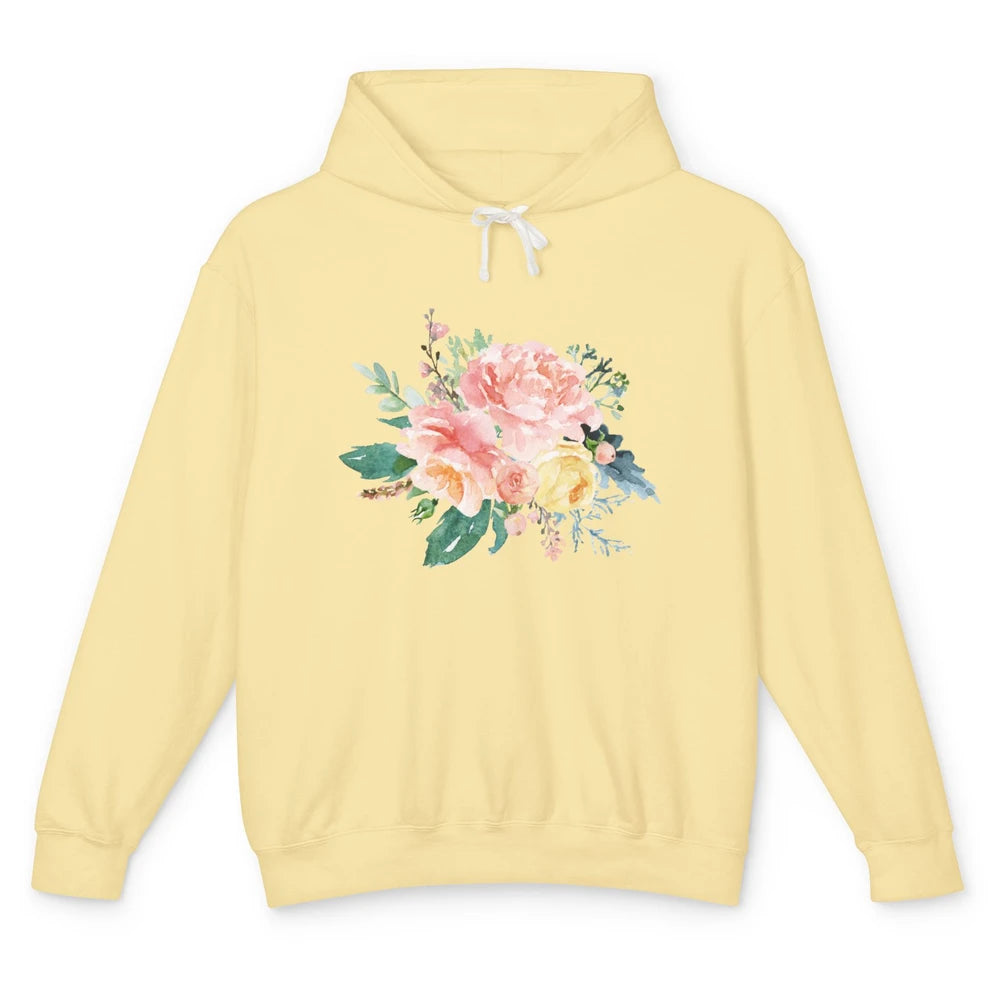 Watercolor Peony Flower Bouquet Botanical Garden Wildflower Unisex Lightweight Hoodie