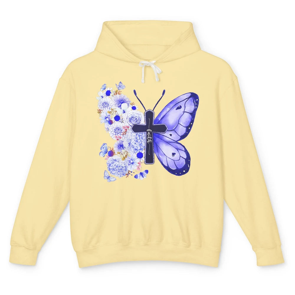 Butterfly Cross Faith Floral God Jesus Christian Bible Women Unisex Lightweight Hoodie