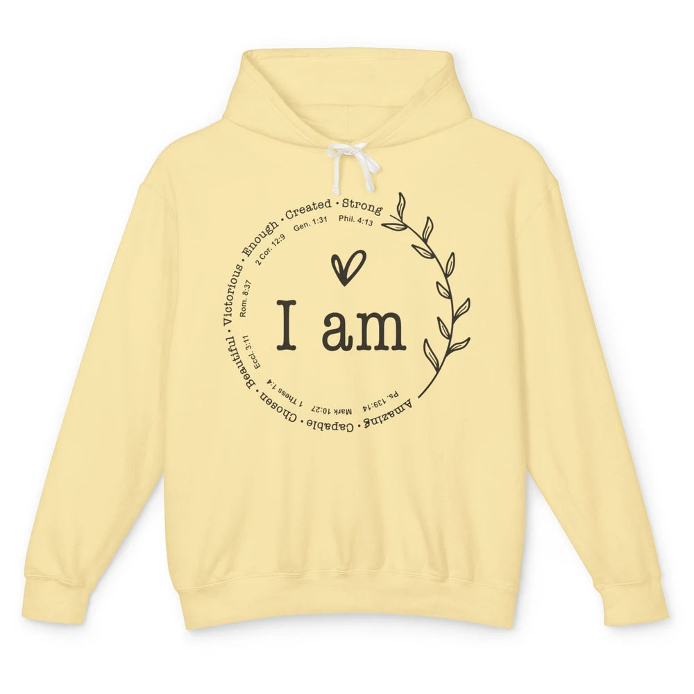 God Says I Am Bible Verse Christian Inspirational Motivation Unisex Lightweight Hoodie