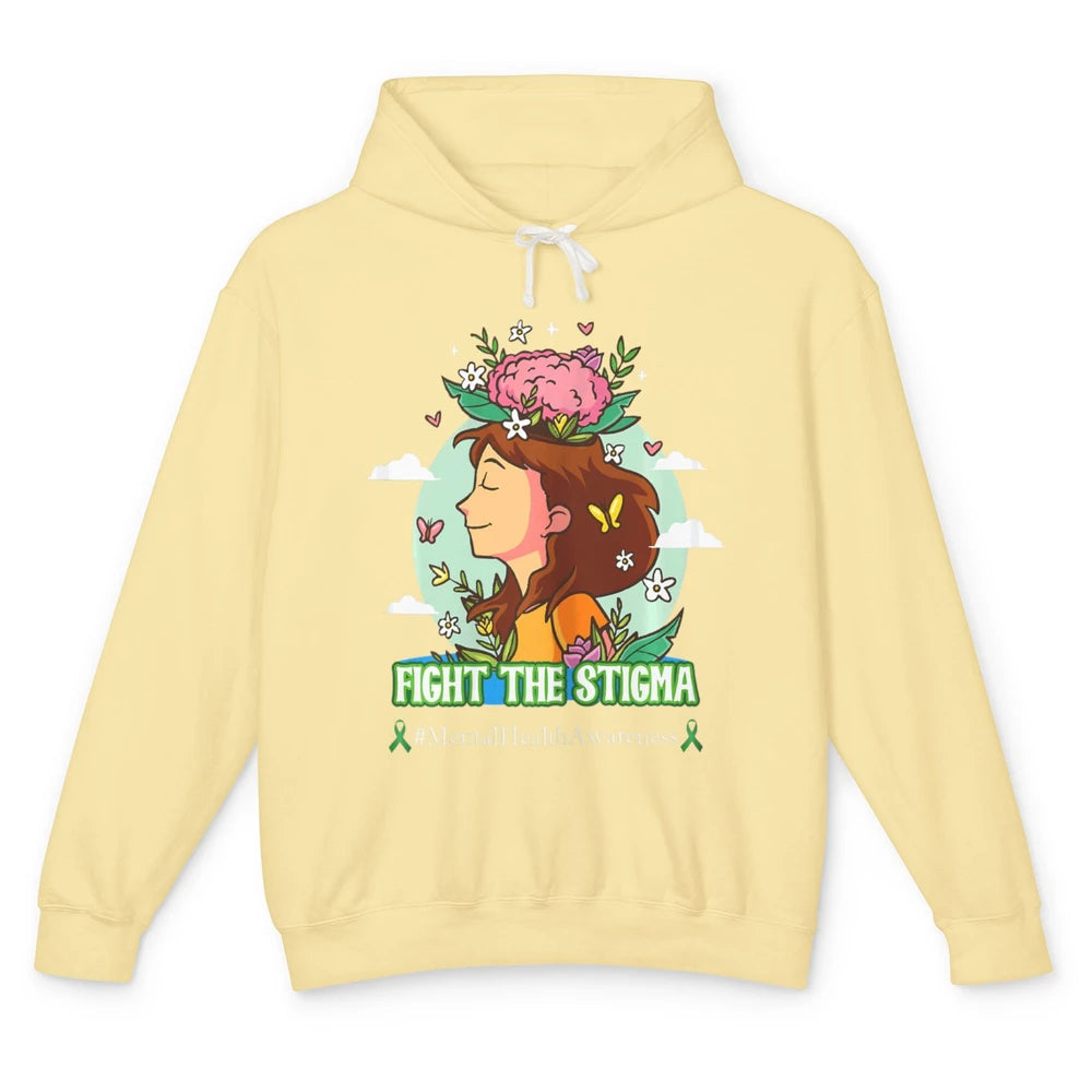 Fight The Stigma Floral Woman Brain Mental Health Matters Unisex Lightweight Hoodie