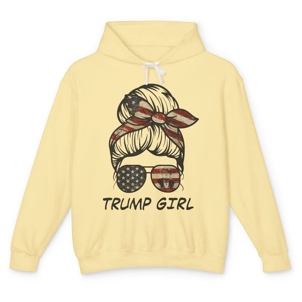 Funny Trump Girl Messy Hair Bun Vote 2024 Republican Choice Unisex Lightweight Hoodie