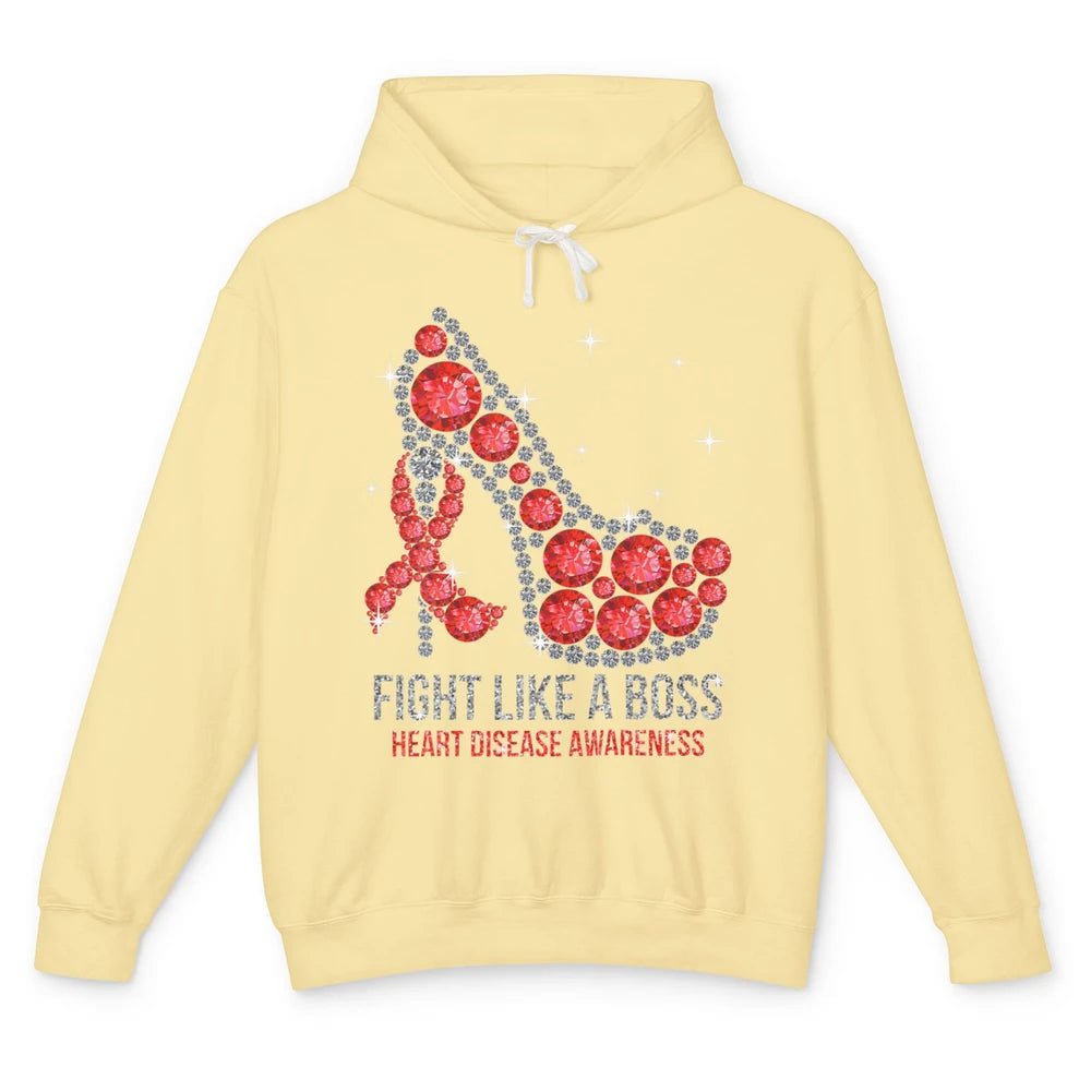 High Heel Fight Like Boss Red Ribbon Heart Disease Awareness Unisex Lightweight Hoodie