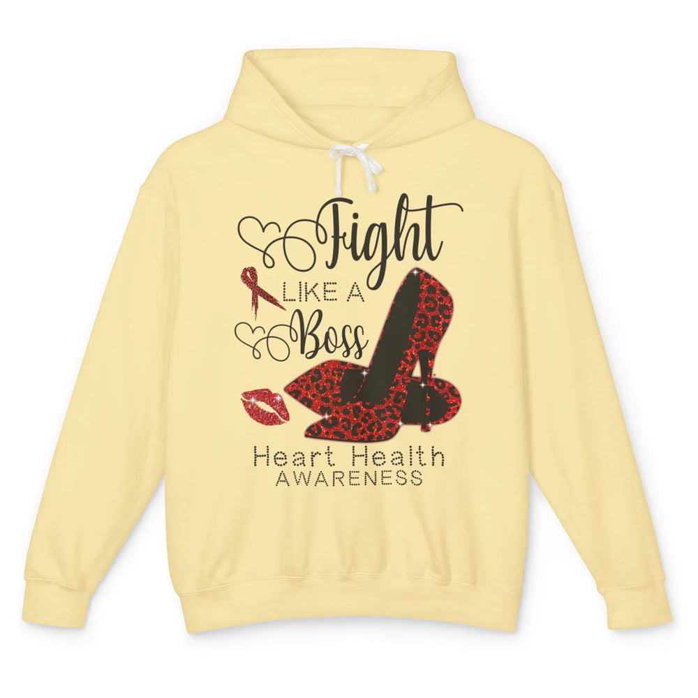 High Heel Fight Like Boss Red Ribbon Heart Health Awareness Unisex Lightweight Hoodie