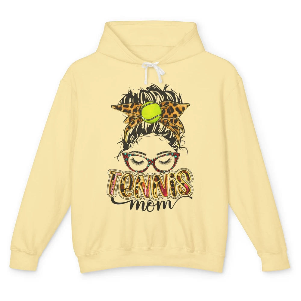 Tennis Mom Leopard Messy Bun Tennis Lady Tennis Players Gift Unisex Lightweight Hoodie