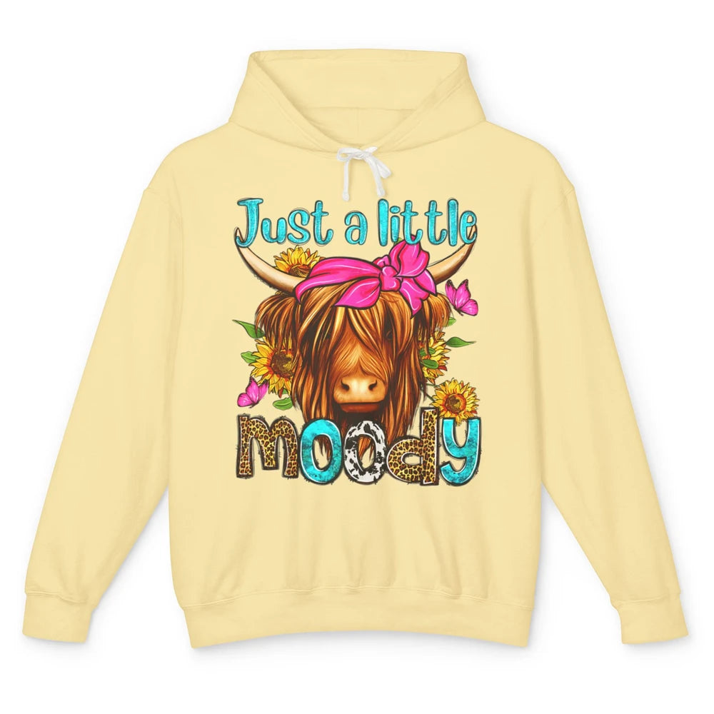 Just Little Moody Cute Western Highland Cow Heifer Sunflower Unisex Lightweight Hoodie