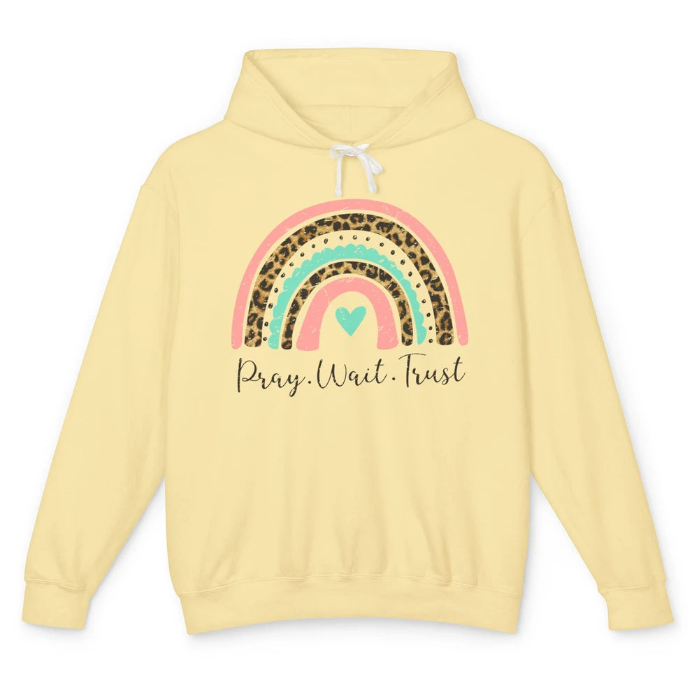 Leopard Rainbow Pray Wait Trust Bible Christian Motivational Unisex Lightweight Hoodie