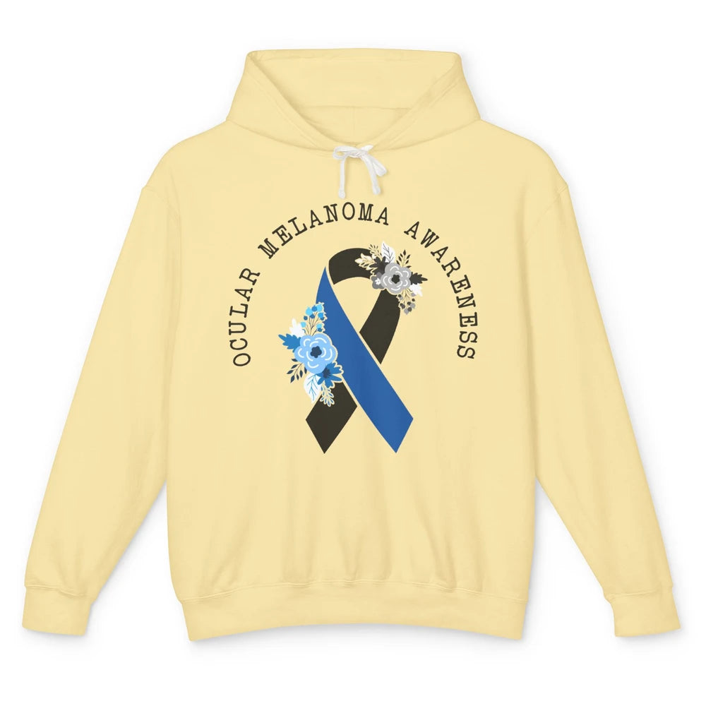 Ocular Melanoma Awareness Floral Black Blue Ribbon Rainbow Unisex Lightweight Hoodie