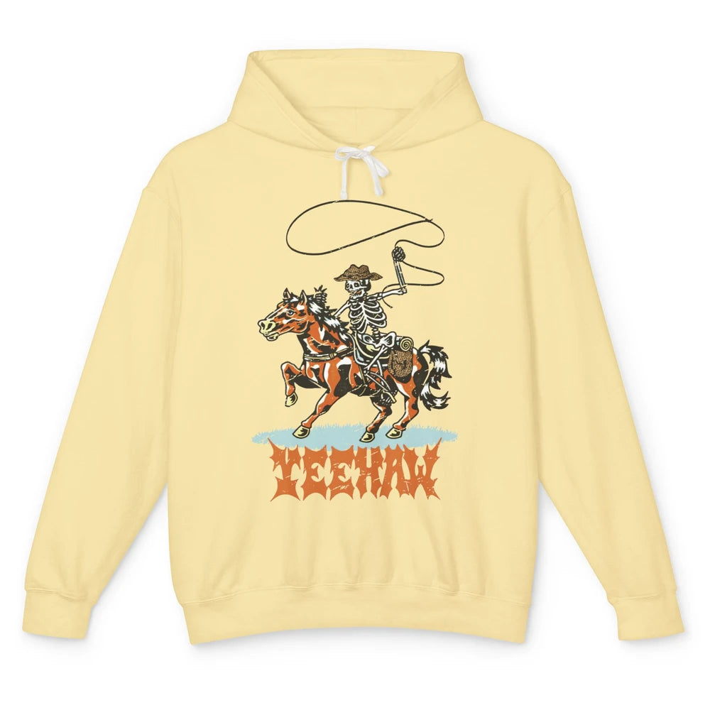 Retro Skeleton Cowboy Yeehaw Western Country Cowgirl Horses Unisex Lightweight Hoodie