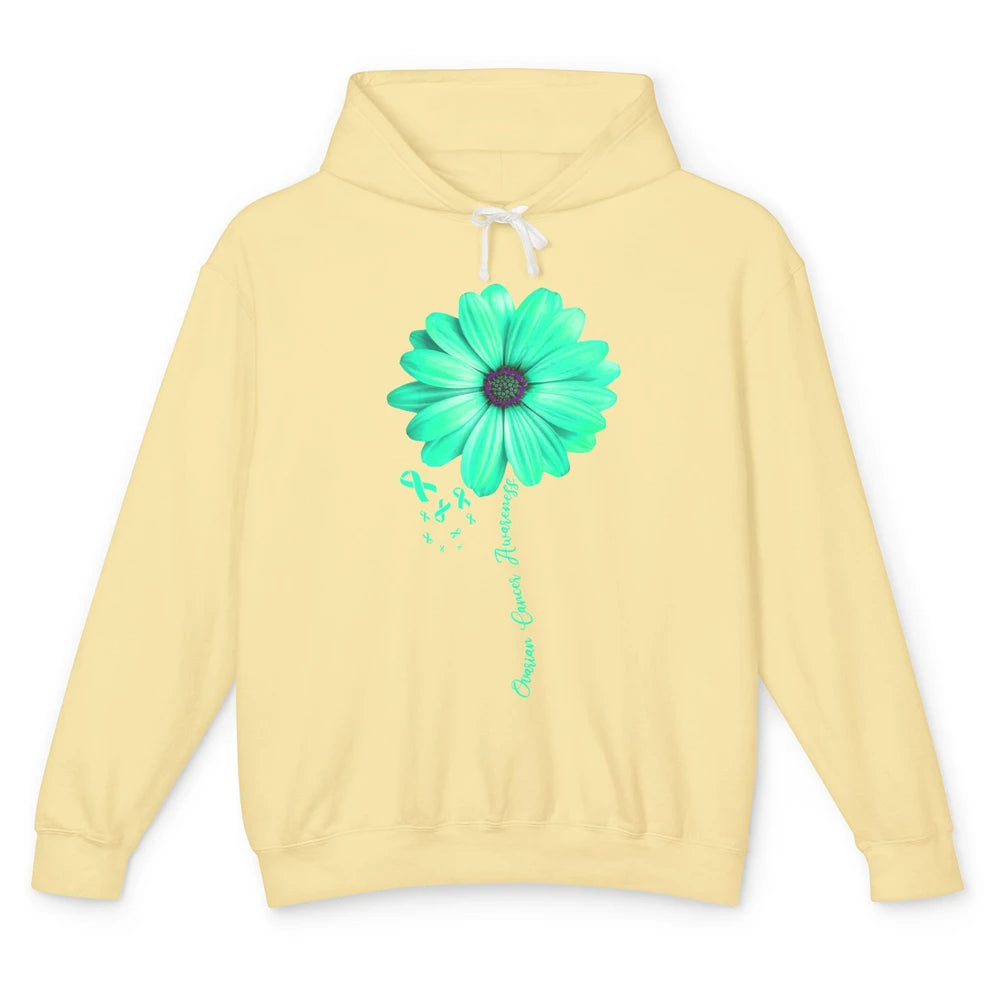 Ovarian Cancer Awareness Daisy Flower Teal Ribbon Cancer Unisex Lightweight Hoodie