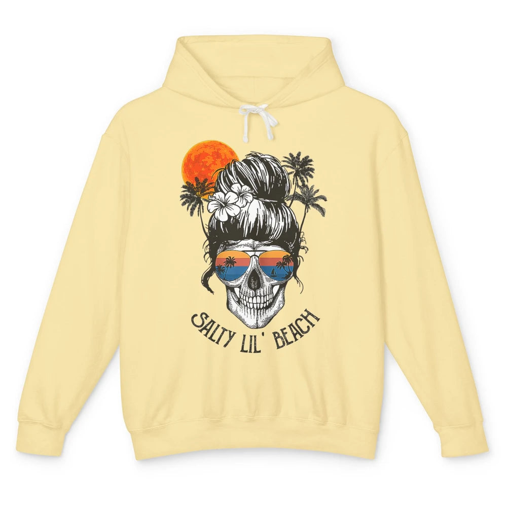 Funny Salty Little Beach Messy Hair Bun Skull Summer Holiday Unisex Lightweight Hoodie