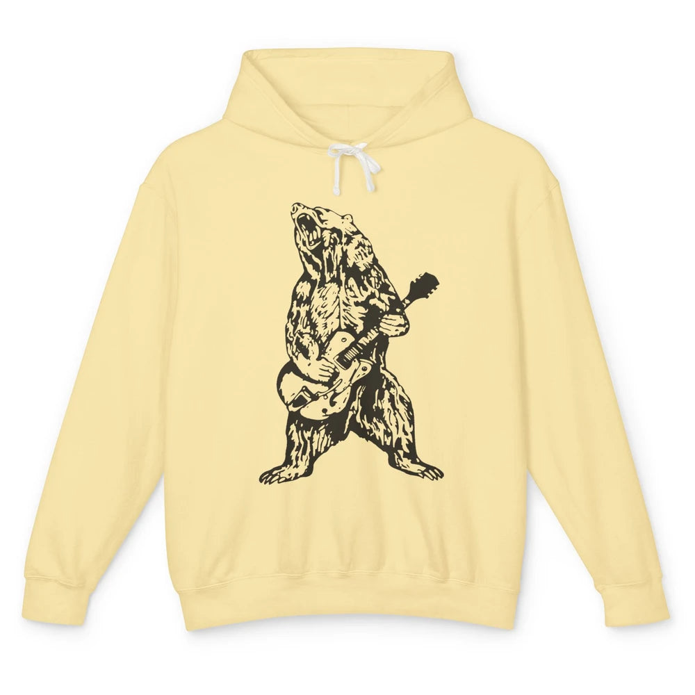 Retro Bear Playing Bass Guitar Bear Guitarist Musician Gift Unisex Lightweight Hoodie