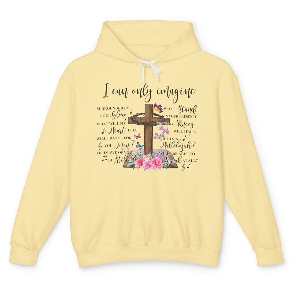 Floral Jesus Cross Butterfly I Can Imagine Christian Gift Unisex Lightweight Hoodie