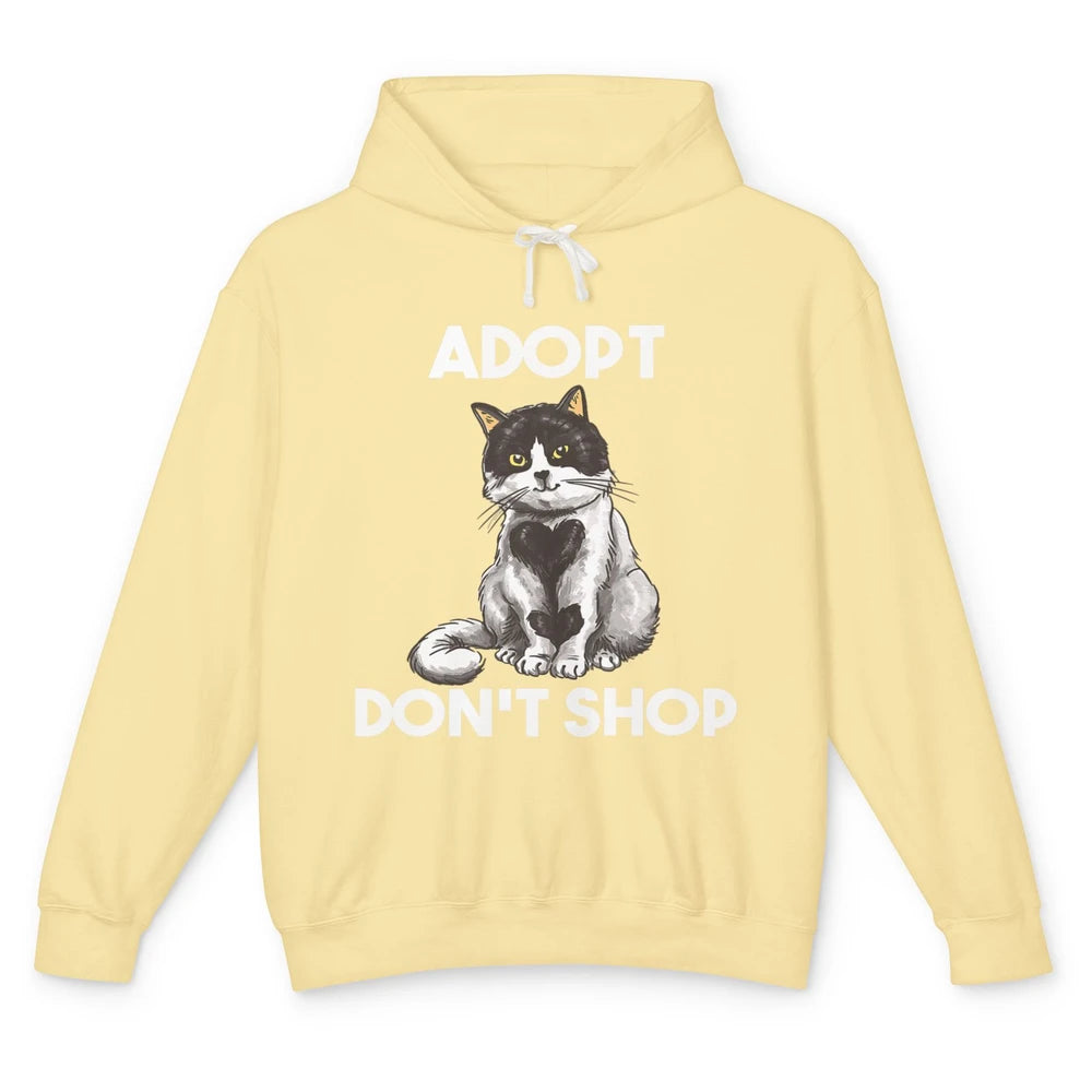 Adopt Dont Shop Black White Cat Rescue Animal Pet Rescuer Unisex Lightweight Hoodie