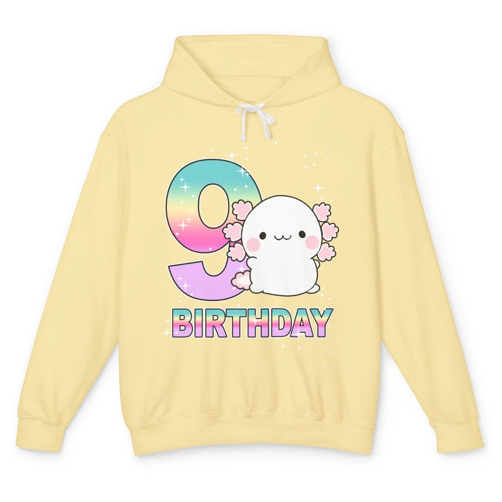 Cute Axolotl 9th Birthday Girl Boy 9 Years Old Birthday Gift Unisex Lightweight Hoodie