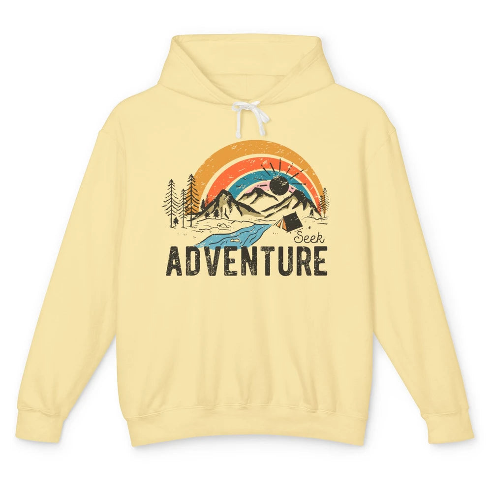 Vintage Mountain Sunrise Seek Adventure Camping Hiking Lover Unisex Lightweight Hoodie