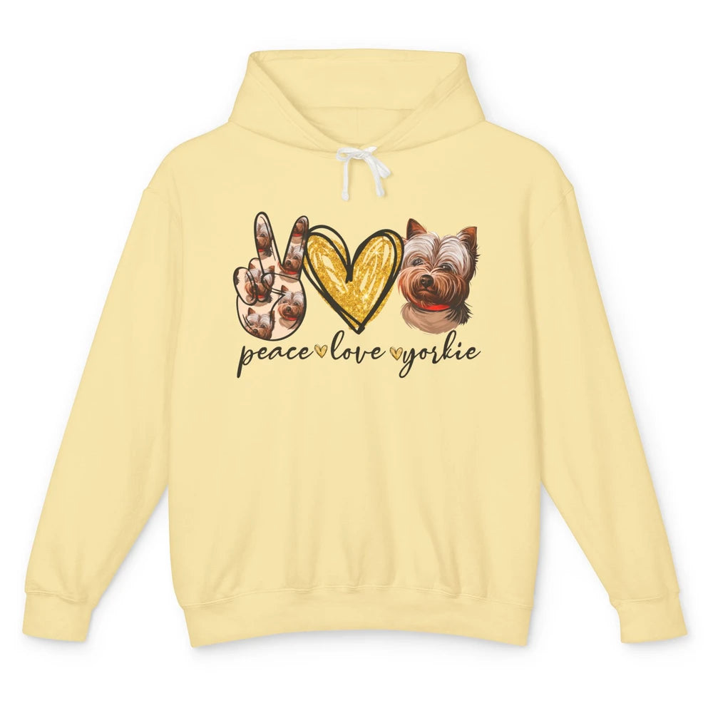 Peace Love Yorkie Dog Lovers Yorkshire Terrier Dad Mom Gift Unisex Lightweight Hoodie