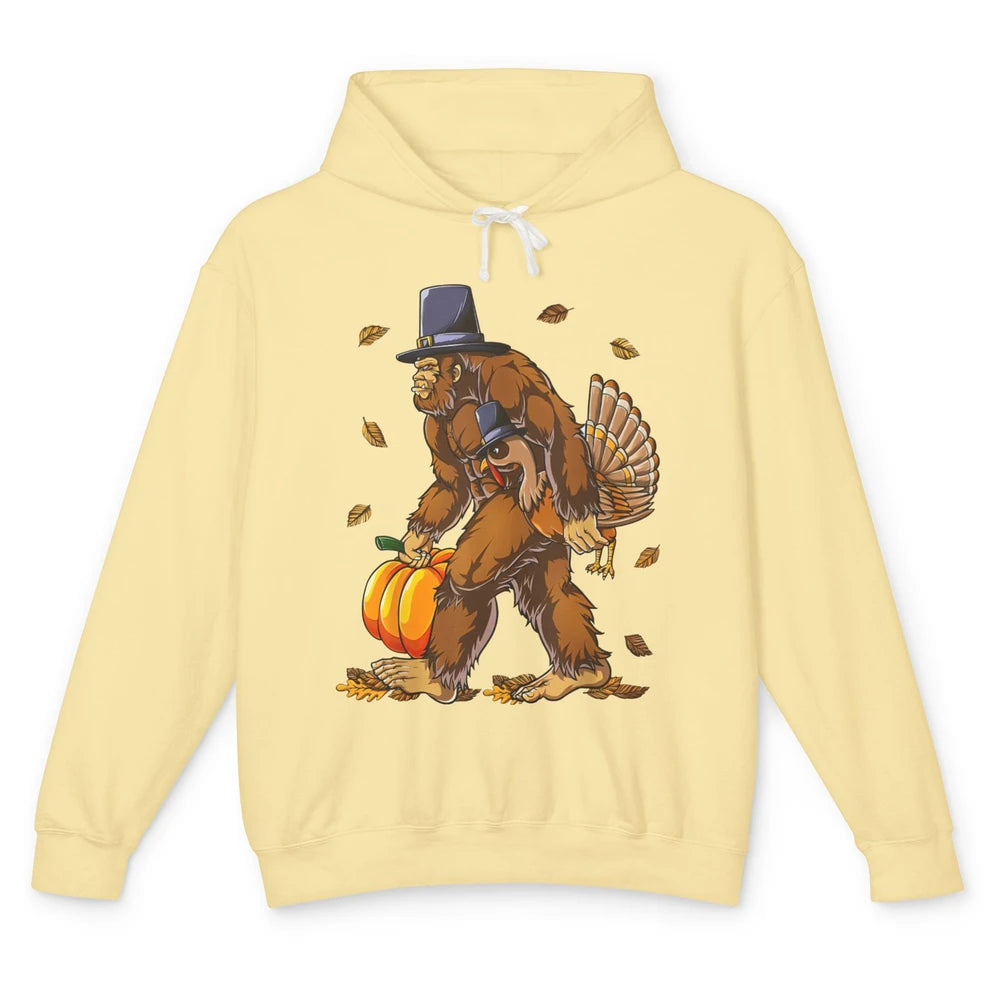 Bigfoot Pilgrim Hat Turkey Thanksgiving Funny Turkey Autumn Unisex Lightweight Hoodie