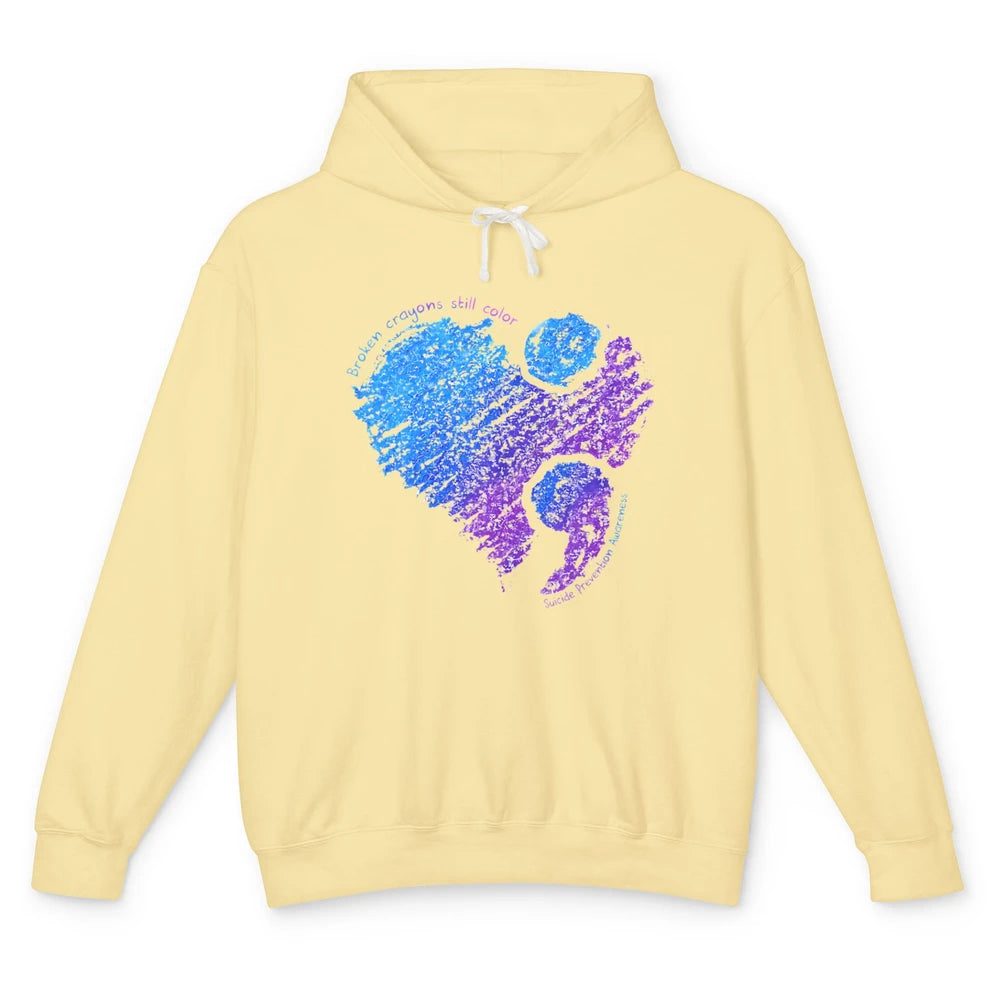 Semicolon Turquoise Blue Ribbon Heart Suicide Prevention Unisex Lightweight Hoodie