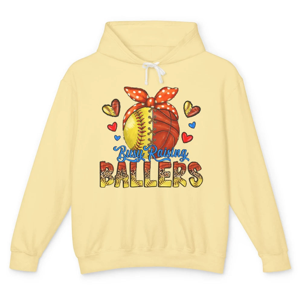 Busy Raising Ballers Softball And Basketball Mom Leopard Unisex Lightweight Hoodie