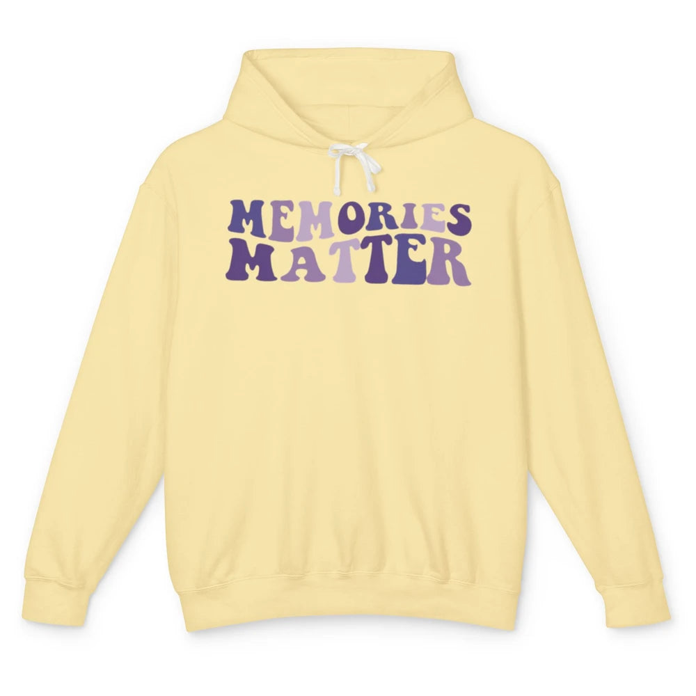 Alzheimer Awareness Groovy Memories Matter Purple Warrior Unisex Lightweight Hoodie