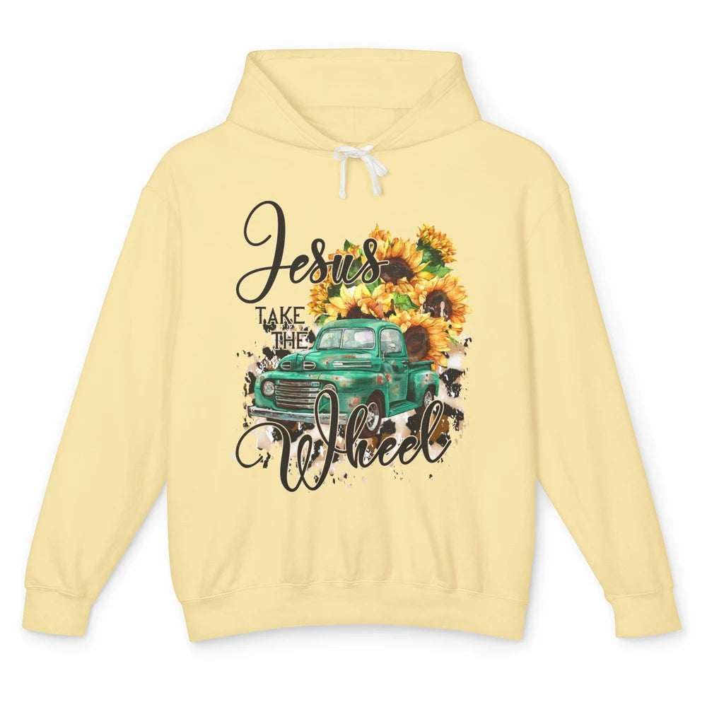 Sunflower Truck Jesus Take The Wheel Christian Gift Leopard Unisex Lightweight Hoodie