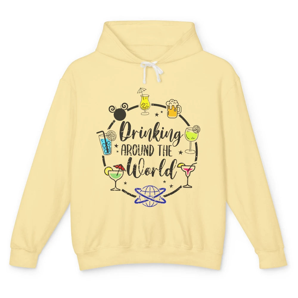 Funny Drinking Around The World Beer Wine Drinking Day Retro Unisex Lightweight Hoodie