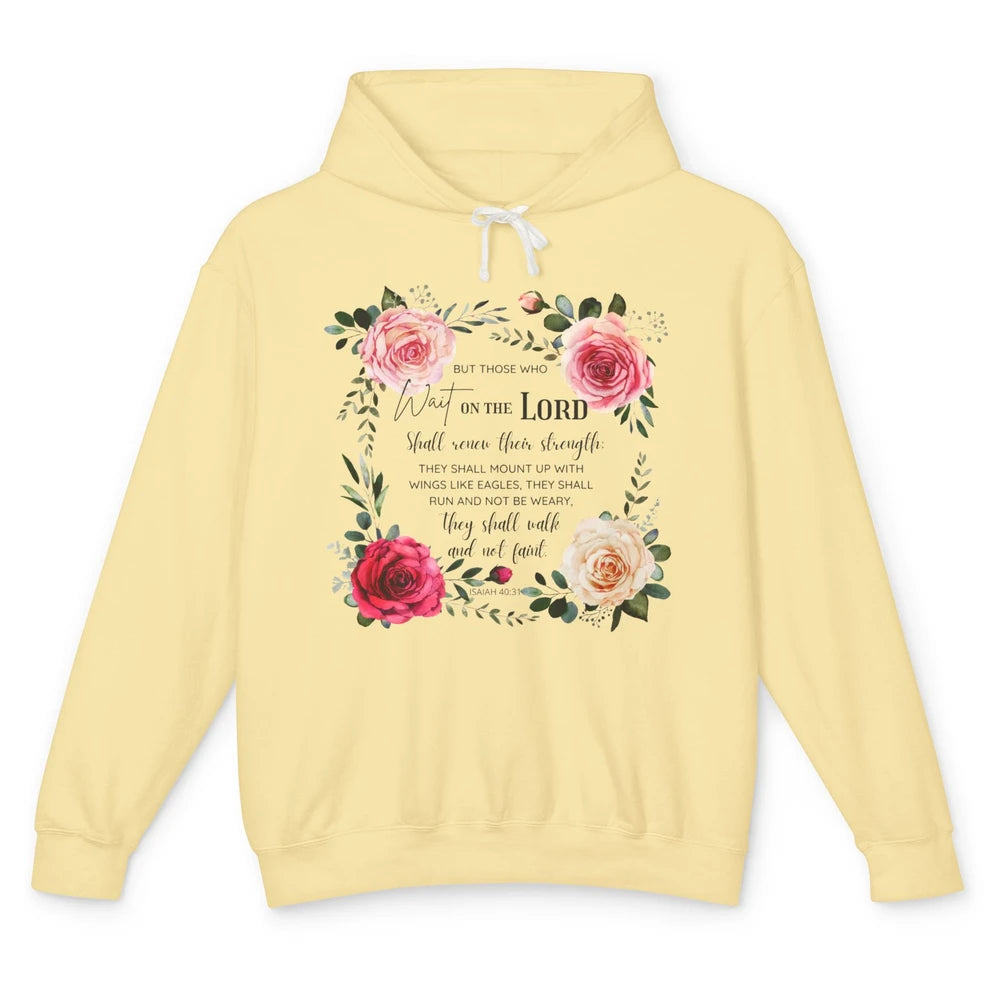 Floral Those Who Wait On The Lord Bible Verse Christian Unisex Lightweight Hoodie