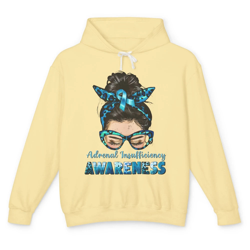 Adrenal Insufficiency Awareness Messy Bun Mom Blue Ribbon Unisex Lightweight Hoodie